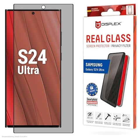 Displex Privacy Schutzglas für Galaxy S24 Ultra (10H), Eco-Montagerahmen | DISPLEX Privacy Glass, 10H Panzerglas, 2-Wege Blickschutz, maximale Abdeckung, Anti-Shock, Bruchschutz, kratzfest