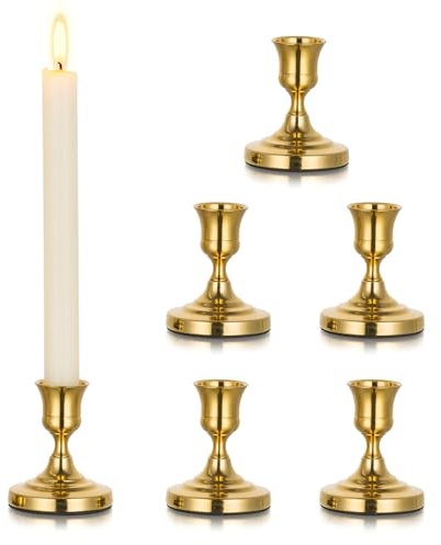 Inweder Portacandele in Oro Candeliere in Metallo: 6 Pezzi Porta Candele in Ottone Portalumini a Cero Portacandele Vintage Finestra per Centrotavola Matrimonio Natale Mantello Decorazioni per la Casa