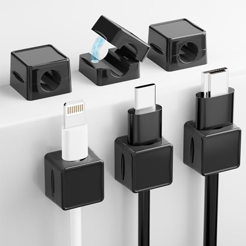 Huoberr Kabelhalter Kabelclips,6 Stück Kabel Organizer für Effektives Kabelmanagement,Robust magnetische Kabelklemmen Kabelhalter Selbstklebend für Ordnung & Komfort für Ihren Schreibtisch (Schwarz)