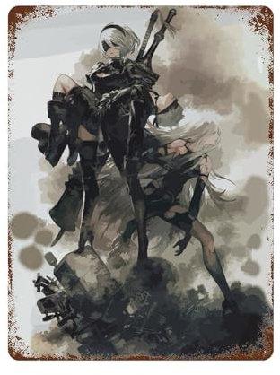 YXWOYNHY NieR Automata Anime-Poster, Wanddekoration, Kunst, Metall-Blech-Poster, moderne Wohnkultur, Kunst, Metallposter, Hausbar, Laden, Dekorationen, Vintage-Schild, Geschenk, 39,9 x 30 cm