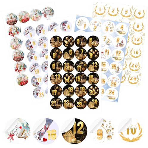 Adventskalender Aufkleber Zahlen, 5 X Adventskalender Sticker 1-24, Aufkleber Adventskalender Zahlen, Adventskalender Zahlen Aufkleber für Adventskalender Basteln und Befüllen