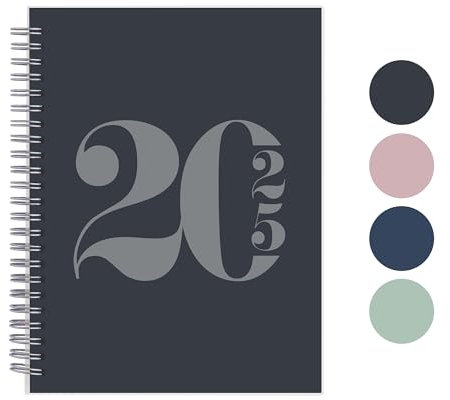 Rileys & Co 2025 Planer - Typografisch Monatlicher und Wöchentlicher Agenda-Planer, Flexibler Einband, Doppelspiralbindung, Notizseiten, 20,3 x 15,2 cm (8 x 6 Zoll), Schwarz - auf Deutsch