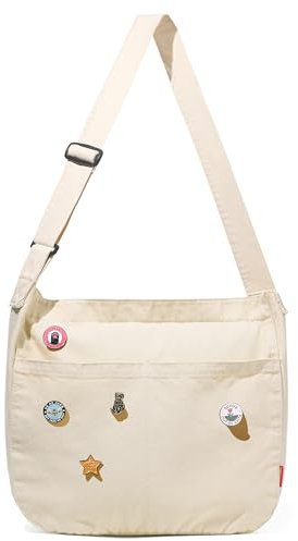 Captain Blues Canvas Messenger Bag, Große Kuriertasche mit Multi-Pockets, Canvas Tasche Shoulder Bag für Damen & Herren, Messenger Bags School Y2K (Beige)