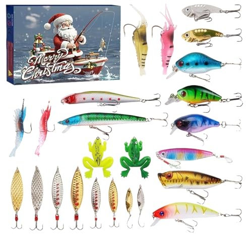 Countdown-Kalender 2024 für Angelköder, 24 Tage Countdown-Kalender für Angelköder – Angelköder Weihnachtsadventskalender 2024 Set Erbsenköder