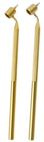 Granvoo 2 Pièces Stylo de Peinture à Ligne Fine Inclinée Oblique, Stylo Applicateur de Peinture pour les éClats de Roche et les Fournitures D'Art de RéParation des Rayures (Doré 0,5 mm + 0,7 mm)