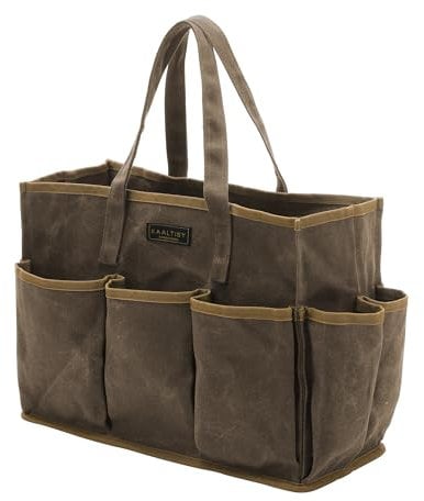 Canvas Werkzeug Tasche, 16OZ Waxed Canvas Werkzeug - Aufbewahrungstasche für Gartengeräte Schraubenzieher - Grau, Tragbare 11 Taschen Garten Tote Bag mit Griff (36 x 14 x 26.5cm)