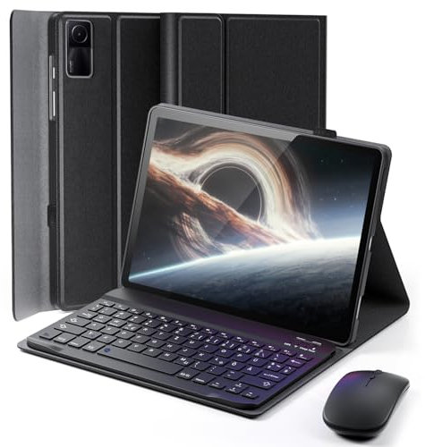 für Xiaomi Redmi Pad SE 11 Zoll (2023) Hülle mit aufladbarer kabellose Bluetooth Deutsche Tastatur (QWERTZ) und Maus, Schutzhülle mit Stifthalter, Schlitzhülle Magnetisch Keyboard case Schwarz