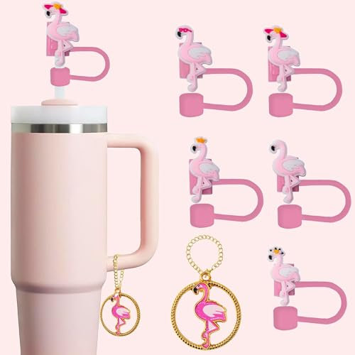Flamingo Straw Topper, 10mm (0.4in) Pink Straw Topper, Covers for Stanley Cup Accessories - Flamingo Accessories, Decor, Stuff, Things, Birthday Party Decoration, Gifts for Lovers, Women, Kids, Girls