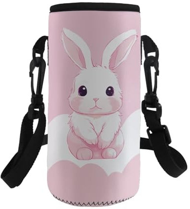 COEQINE Porte-bouteille isotherme en néoprène avec motif de dessin animé rose, bandoulière réglable pour homme, femme, enfant, randonnée, sac à bandoulière