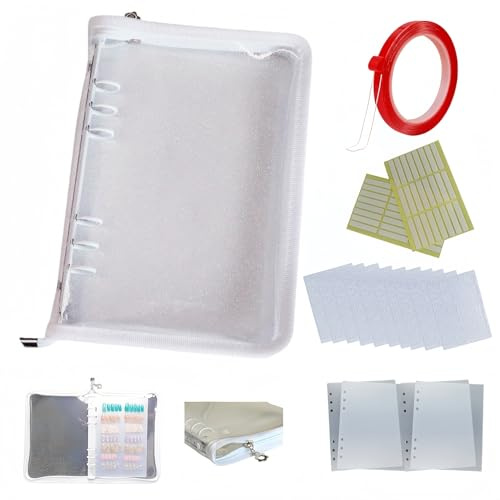 Display Nail Swatch Book A5 Soft Clear Holders with Zipper for Painting Press on Nails Salon Home Organizer,Nail Colour Design Display,Storage for Nail Art,with Adhesive Double Side Tape (W)
