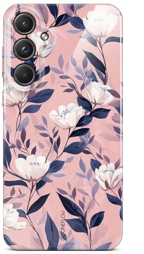 ONEFLOW Coque de protection rigide fine pour Samsung Galaxy A55 5G, motif floral, avec protection de l'appareil photo, motif floral, blanc et rose