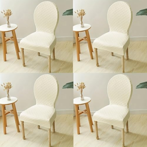 4er Set Stuhlhussen mit runder Rückenlehne, für Esszimmerstuhl aus Holz, passend für die meisten Standardgrößen (4 Stk.) (Off-white,Regular Size)