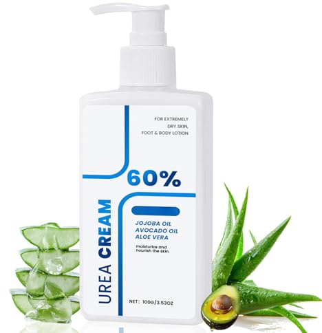 Urea Cream 60 Prozent - Bodylotion Trockene Haut,Hornhautentferner Fußcreme | 60% Urea Creme, Körpercreme für rissige Fersen und trockene Haut - Tiefe Feuchtigkeitsspendend Bodylotion Damen & Herren