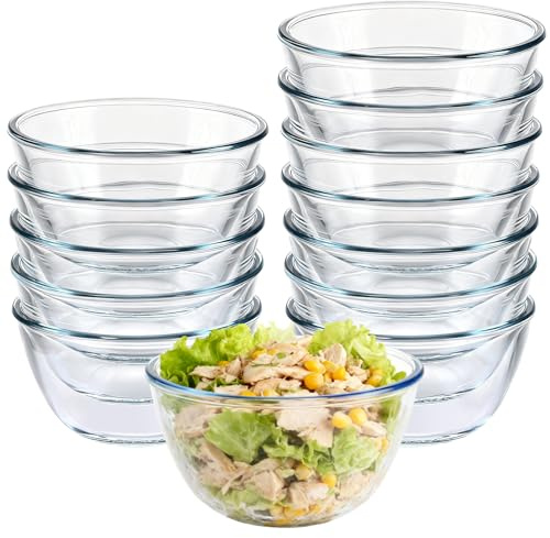 LDXDRU 12 Stück Glasschalen im Set 500ML Glasschüssel Salatschüssel Dessertschalen Glas Vorspeise Glasschale Dessertschüssel, Suppenschüssel