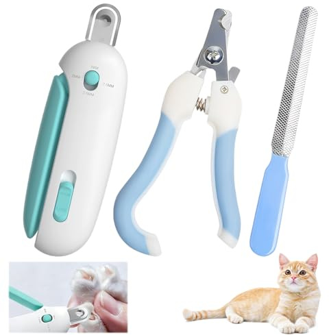 HEUIOP 3 Pcs Cat Nail Clippers Set,Cat Claw Clippers with Safety Guard & Adjustable Trimming Hole,Pet Nails Trimmer and File for Cats, Dog Small Animals