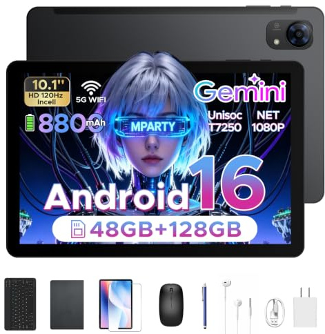 P10 Pro Tablet 10 Pulgadas, Tableta Android 16, 48GB RAM+128GB ROM/2TB | T7250 Octa-Core, 120Hz, 8800mAh, 13MP+5MP, Gemini AI, Face ID, GPS, 5G WiFi, OTG, Tablet con Teclado y Lapiz, Negro