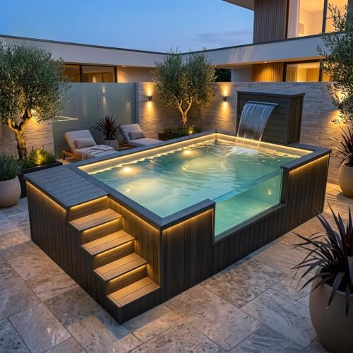 Piscina esterna del contenitore della vetroresina con l'anti piattaforma di slittamento, piscina modulare personalizzata del contenitore con l'unità di flusso inverso per il layout del paesaggio del