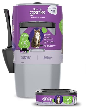 Litter Genie Standard Pail (Silver) | Cat Litter Box Waste Disposal System for Odor Control | Includes 1 Square Refill Bag