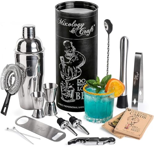 Mixology Bartender Kit: 14-Piece Cocktail Shaker Set - Bar Tool Set for Home and Professional Bartending - Martini Shaker Set with Drink Mixing Bar Tools - Exclusive Cocktail Picks and Recipes Bonus