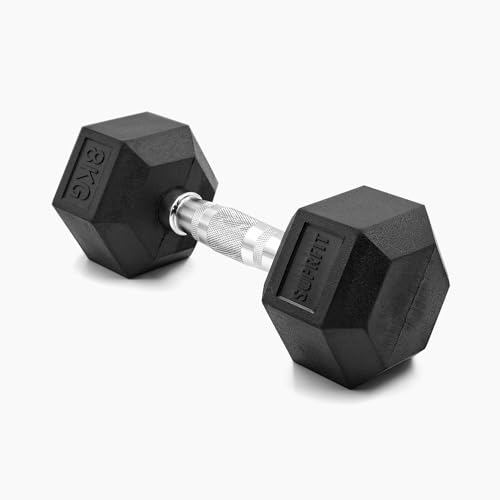 SUPRFIT - Hexagon Kurzhantel einzeln mit gummiertem Eisenkern - Fitness Gewichte Hanteln 1 x 8 kg mit rutschfestem Chromgriff - Premium Kurzhantel für Calisthenics, Krafttraining & Crossfit Übungen