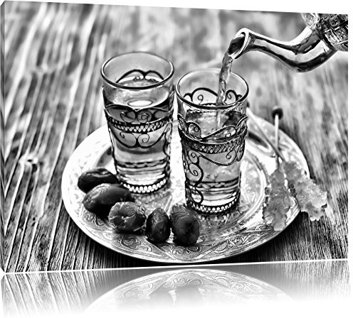 Pixxprint Monocrome, Arabischer Tee, Größe: 100x70cm, Leinwandbild, fertig gespannt, Wandbild, Dekoration, Kunstdruck, kein Poster