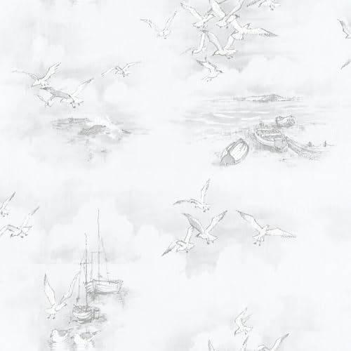 G56424 - Global Fusion Blue Grey Boats Seagulls Galerie Wallpaper