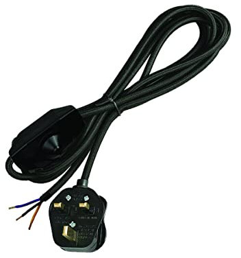 2 Meters Black Fabric Cable 3 Pin UK Plug With dimmer Switch Vintage Pendant light vintage Industrial UK (Black)