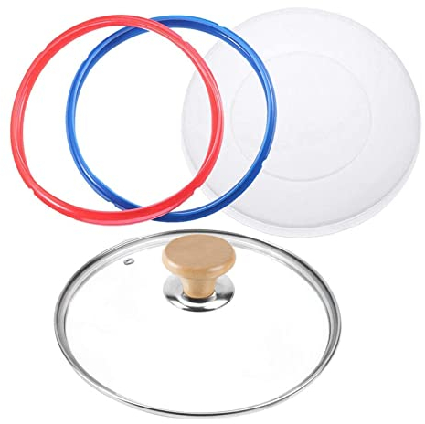 9 inch Tempered Glass Lid for Instant Pot 6 Quart, Silicone Lid Silicone Cover for Instant Pot 6 Quart, Silicone Sealing Rings for Instant Pot 5 qt or 6 qt (2 Pack), Set of 4 Instant Pot Accessories
