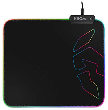 KROM Knout RGB - Alfombrilla Gaming para Ratones de Ordenador, Base de Goma Antideslizante, Marco Cosido con Tira LED RGB, tamaño 320x270x3 mm, Color Negro