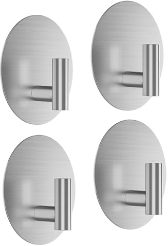 Aikzik 4 Piezas Ganchos Adhesivos para Pared, Acero Inoxidable, Colgadores Adhesivos Resistentes, Colgador Toallas sin Taladro para Baño Y Cocina Plata.