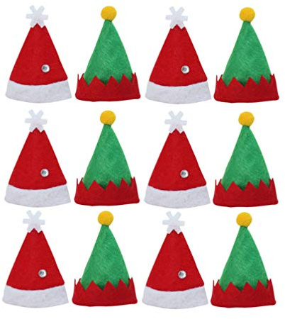 Amosfun 12pcs Mini Christmas Hats Mini Christmas Santa Bottle Hats Christmas Lollipop Candy Hat for Xmas Holiday Party Supplies Red