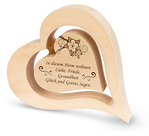 sagl.tirol Herz aus Zirbenholz mit schwebendem innen Herz [100% Naturprodukt] Geschenk zum Einzug I schöne Hausdeko I Haussegen aus Zirbe I Geschenkideen zum Einzug I Herz Deko I In diesem Heim