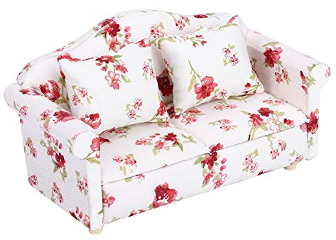 Redxiao Blumenmuster, Puppenhaus, Puppensofastuhl, Puppensofa, Mini-Puppenstubensofa, für 12 Zoll für Puppen(Large Flower Cluster)