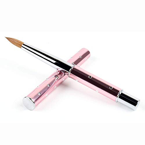 ANGNYA Pincel de Acrílico para Uñas, Mango de Metal Rosa con Diamante Profesional Konlinsky Sable Herramienta de Uñas #8