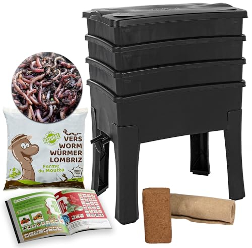Worm Café, Lombricomposteur 3 Plateaux I 1kg de vers de Compost I Kit Complet I Grande capacité 96 litres