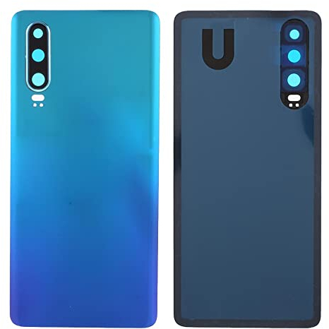 Set Akkudeckel + doppelseitiges Klebeband + Linse kompatibel für Huawei P30 / ELE-L29 ELE-L09 Rückseite Back Cover Rückseite + Kleber + Linse mit Rahmen (blau)