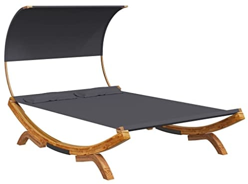 vidaXL Bugholz Loungebett mit Dach Sonnenbett Gartenliege Lounge Outdoor Bett Hängematte Sonnenliege 165x203x126cm Massivholz Anthrazit