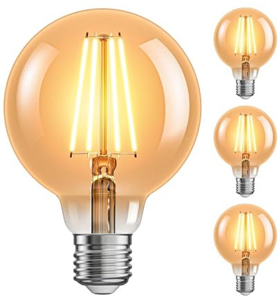 ledscom.de 4 ampoules LED E27, G95, blanc extra chaud (2500 K), 7,3 W, 818lm, variateur à 3 niveaux, doré