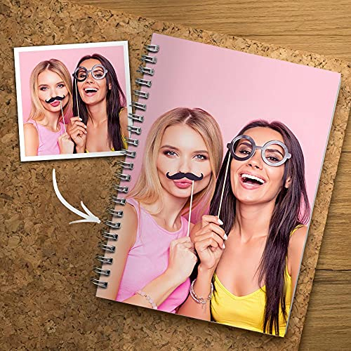 Notizbuch Personalisiert - Personalisiertes Notizbuch A5 Liniert mit Foto & Text Hardcover Dick 60 Blatt Selbst Gestalten Notizblock Geschenk zum Schulabschluss für Schüler Freund Lehrer Geburtstag