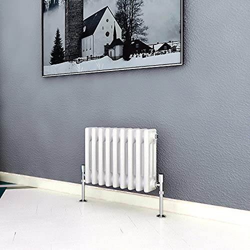 Acezanble∣3 Column Radiator, Horizontal 300mm White Wide Low Cast Iron Style Radiator Centre Heating for Window Hallway