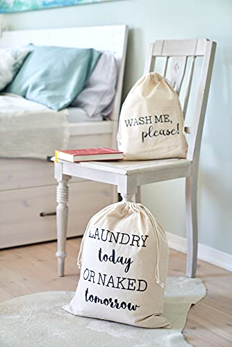 2 Wäschebeutel, Wäschesäcke, Wäschesammler 100% Baumwolle (Wash me/Laundry today)