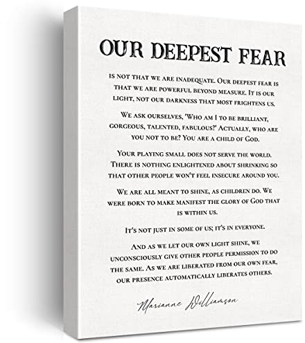 JerLoe Marianne Williamson inspirierendes Zitat Our Deepest Fear Kunstdruck auf Leinwand, positiv, gerahmt, 30,5 x 38,1 cm