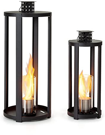 blumfeldt Fiamme Cilindro - Chimenea de etanol, Quemador de Acero con Volumen 0,3 l, 4 h duración, para Interiores y Exteriores, sin olores ni residuos, Ayuda al Apagado, Protector Llama, Negro