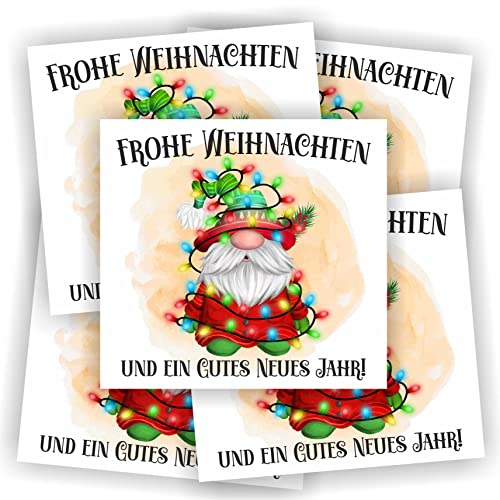 Play-Too 5 Aufkleber Flaschenetikett Etikett Frohe Weihnachten und EIN gutes neues Jahr Wichtel mit Lichterkette