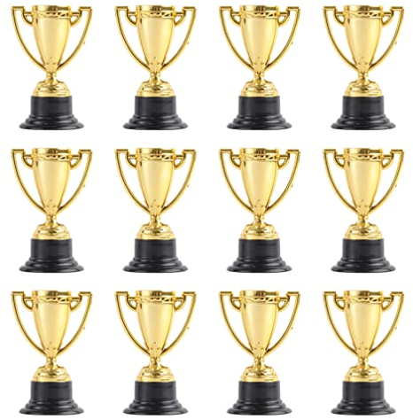 STOBOK 16Pcs des Trophées D Or des Trophées D Or en Plastique Mini- Trophées Vainqueur des Tournois Sportifs pour Les Enfants Les Récompenses Gagner des Prix des Concours