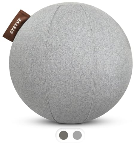 STRYVE Active Ball Light Grey 70 cm – Design Award GEWINNER – Wollfilzbezug-Gymnastikball für Fitness, Yoga, Pilates – Ergonomischer Sitzball fürs Büro, inkl. Luftpumpe & E-Book, belastbar bis 150kg