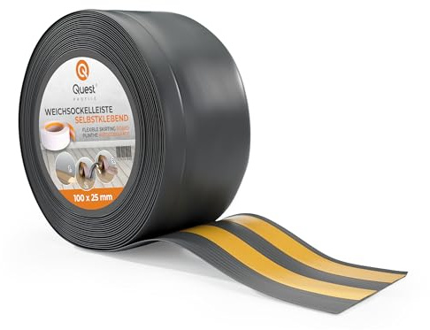 Quest Weichsockelleiste PVC 100x25 mm selbstklebend - Dunkelgrau, 5 m | Flexible Knickleiste & Abschlussleiste, dichtet Wand-Boden-Fugen ab, wasserdicht & UV-beständig, für Bad, Küche & Wohnraum