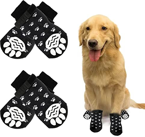 Indoor Anti-Rutsch Socken für Hunde, Hundesocken Anti Rutsch, Antirutschsocken Hund Mit Klettverschluss, Einem Weichen Haustierschutz, Verbessern Sie Den Halt Ihres Hundes, 2 Paar, M