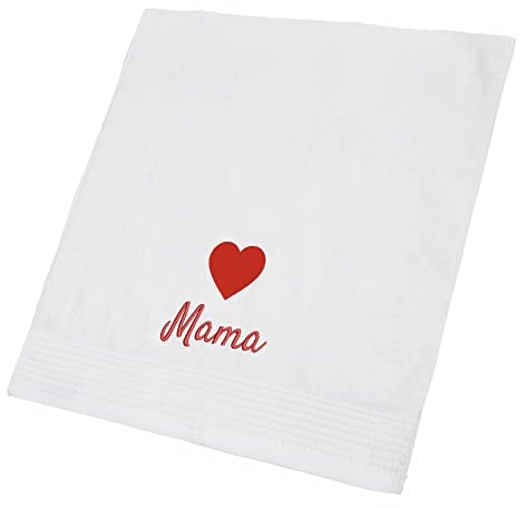 Wolimbo Saunahandtuch Bestickt mit Namen und Motiv - 100x210 cm - Weiss - weiches Duschtuch personalisiert - Strandtuch - Geschenk