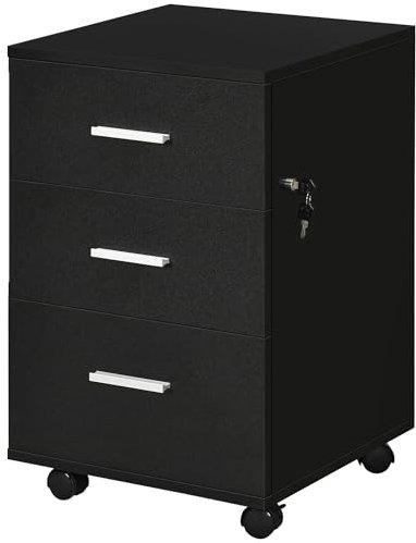 Vinsetto Büroschrank auf Rollen, 3 Schubladen, abschließbar, 40 x 40 x 61,5 cm, Schwarz